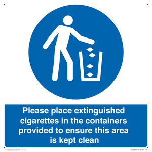 Please place extinguished cigarettes in the containers provided to ensure this area is kept clean